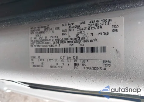 2015 Ford Transit-250 z USA, uszkodzony, nr VIN 1FTNR1ZM5FKB03418